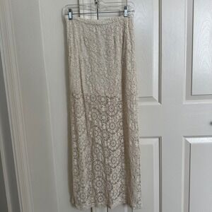 Vintage Y2K Hard Tail Forever Lace Maxi Skirt - Cream Floral Embroidered - S